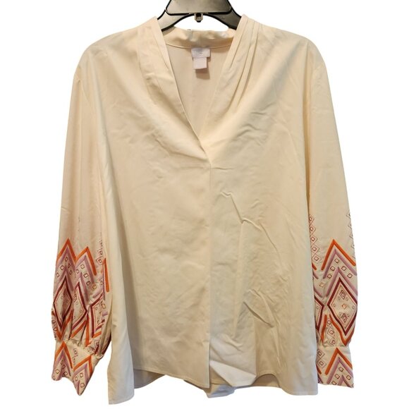 Chico's Embroidered Balloon Sleeve Pullover Blouse Cream Women's Sz. 2 / Large - Picture 2 of 10